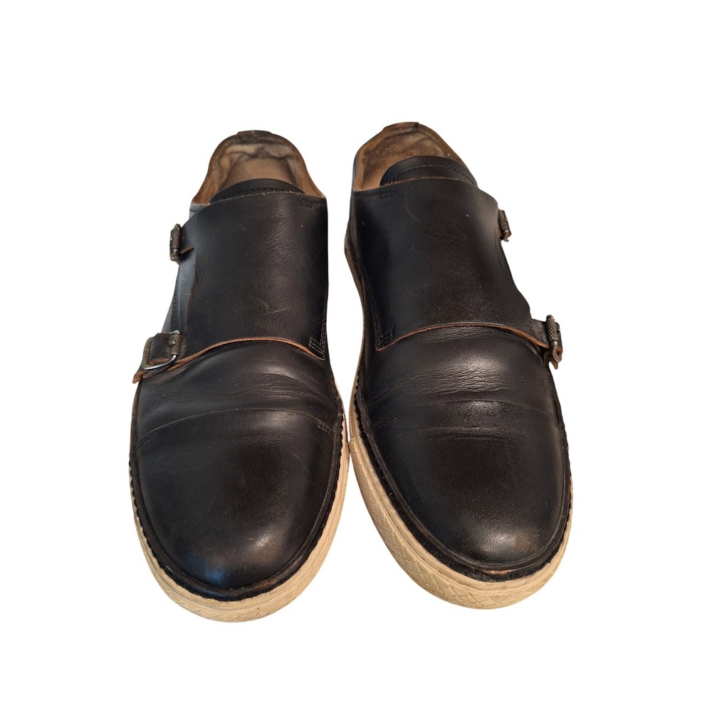 Frye Black Leather Double Monk Straps Dress Shoes Men Size 10 Buckle